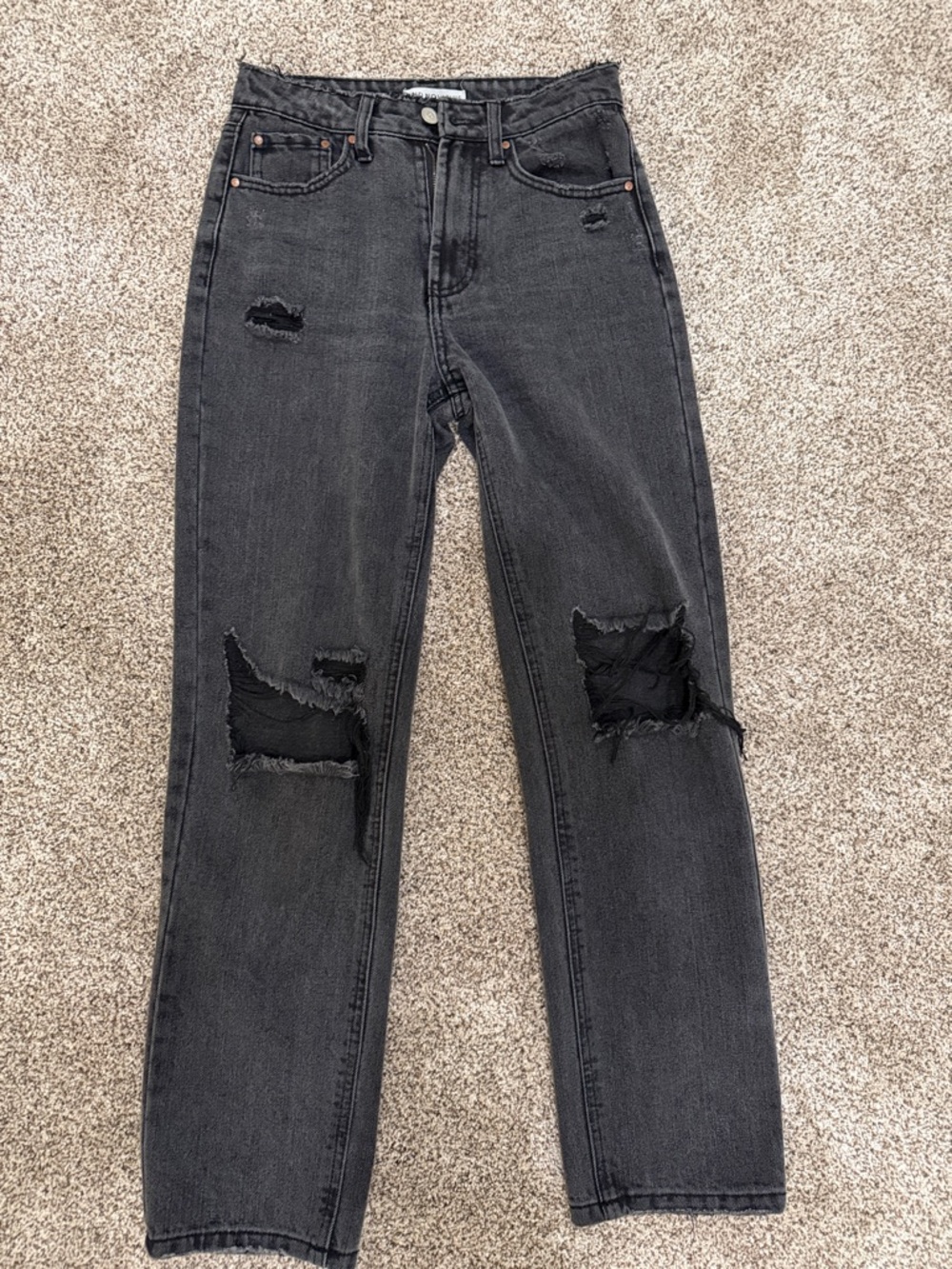 Straight Leg Distressed Women's Jeans - Black